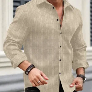 Men Regular Fit Self Design Spread Collar Casual Shirt